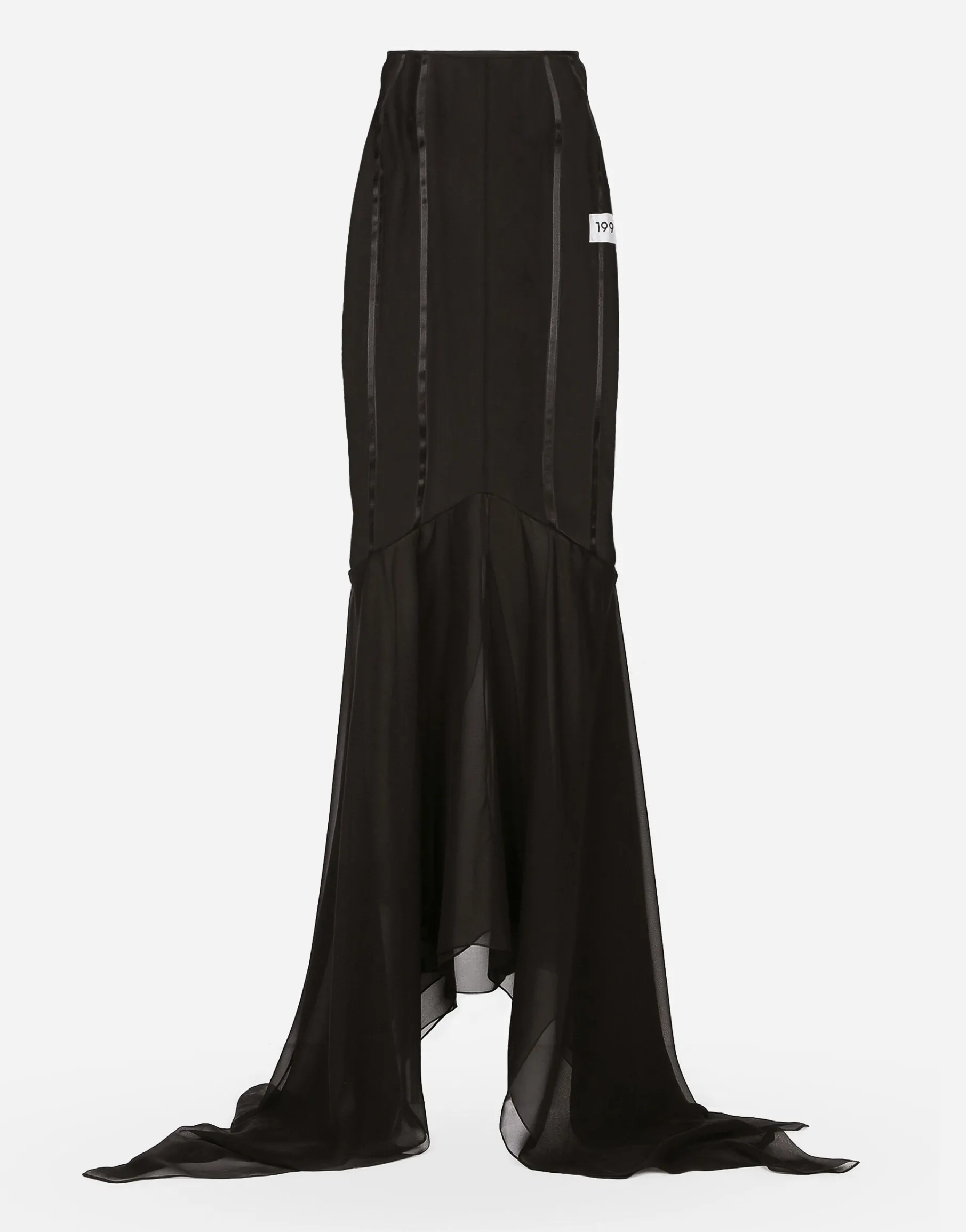 Long silk skirt with mermaid ruffle