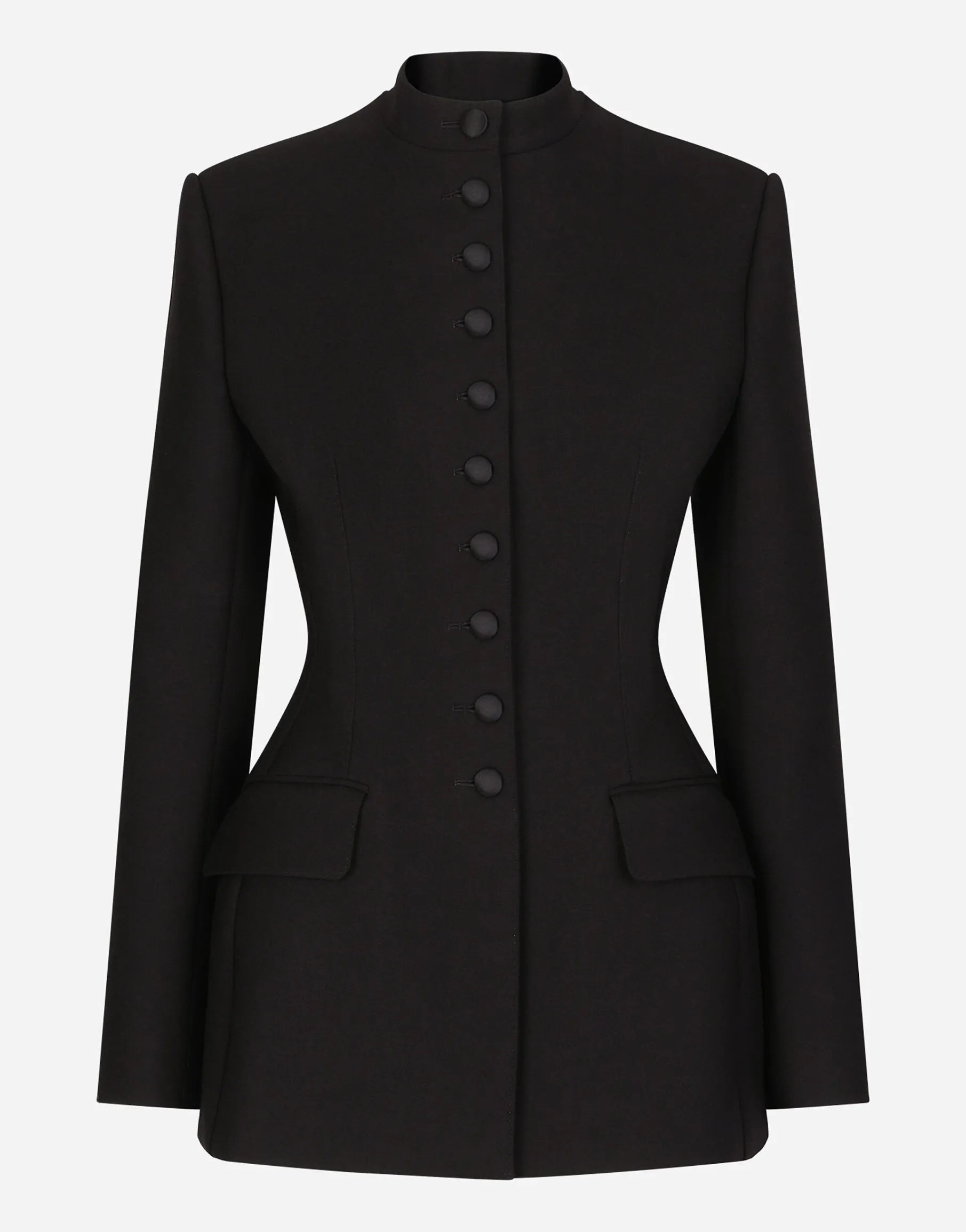 Long single-breasted wool cady Dolce-fit jacket