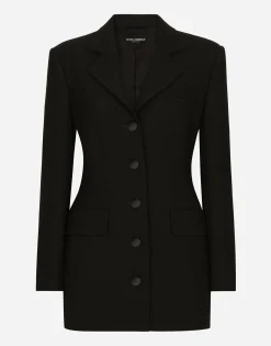Long single-breasted wool cady Dolce-fit jacket