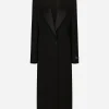 Long single-breasted wool tuxedo coat