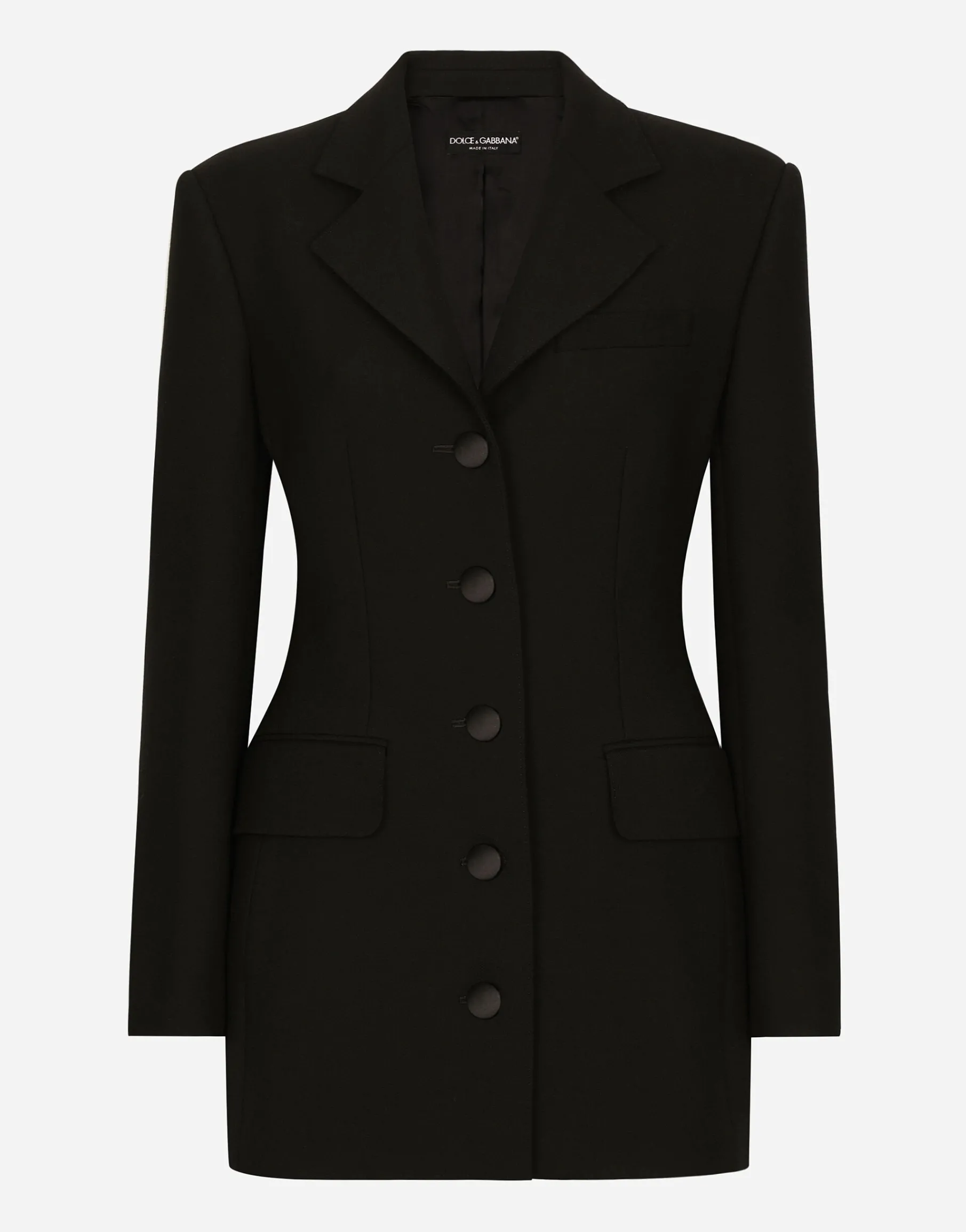 Long single-breasted wool cady Dolce-fit jacket