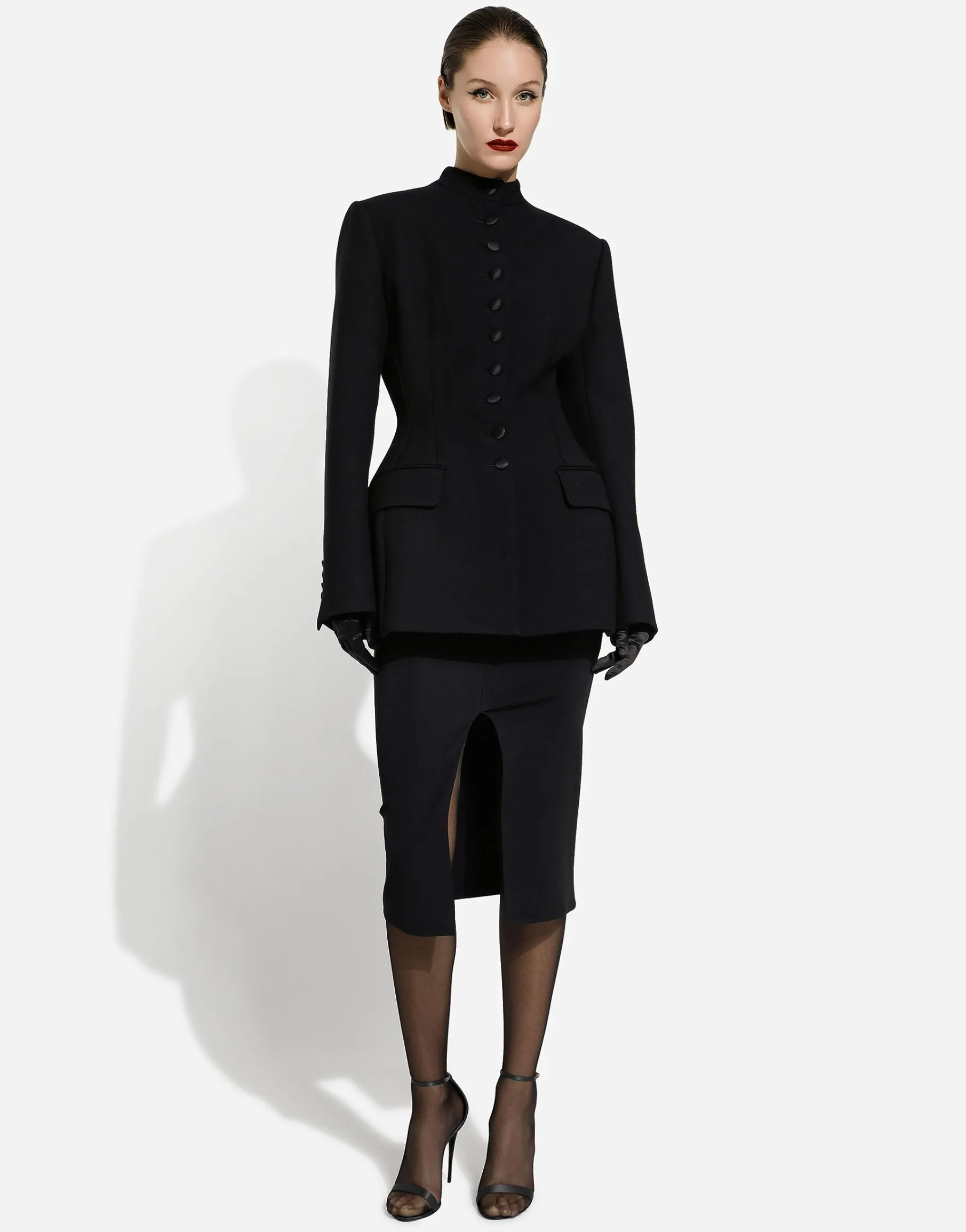 Long single-breasted wool cady Dolce-fit jacket