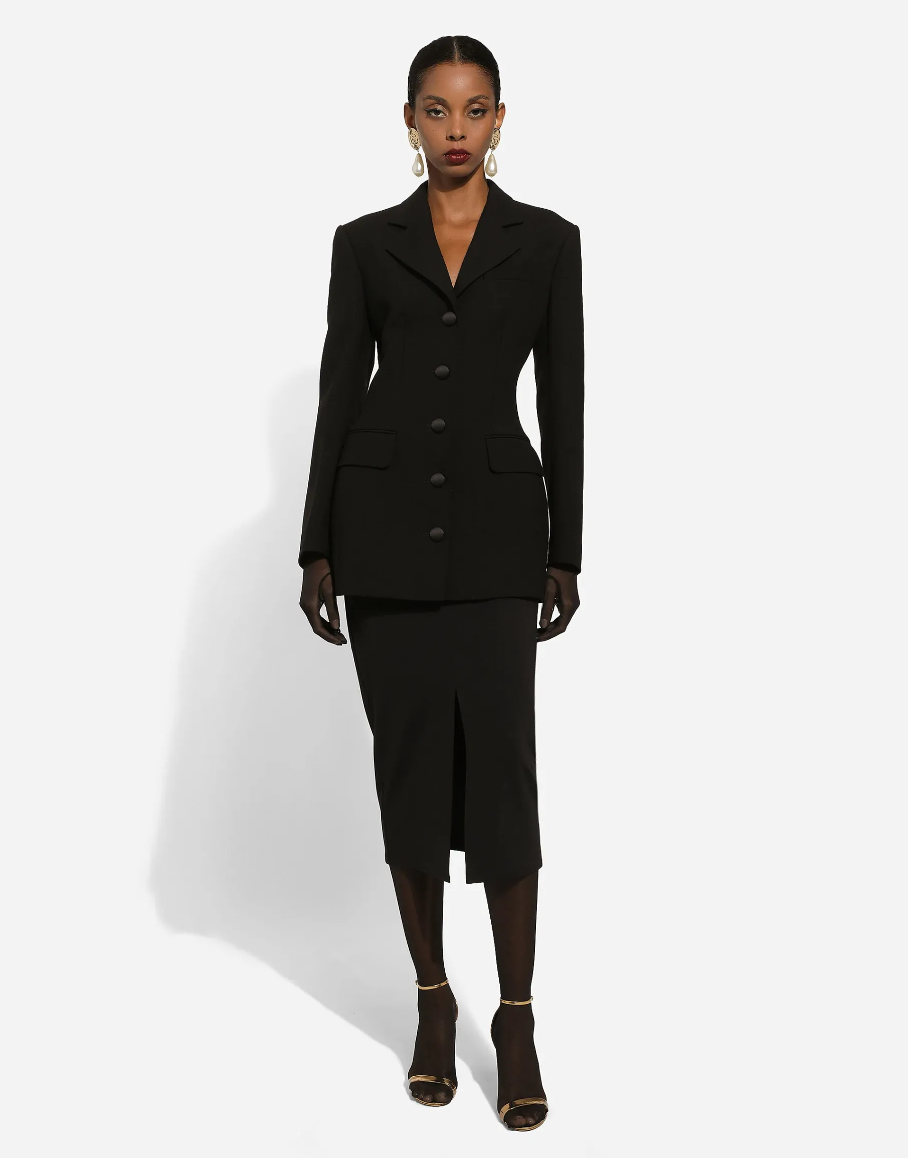Long single-breasted wool cady Dolce-fit jacket