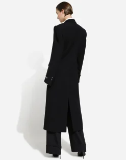 Long single-breasted wool tuxedo coat