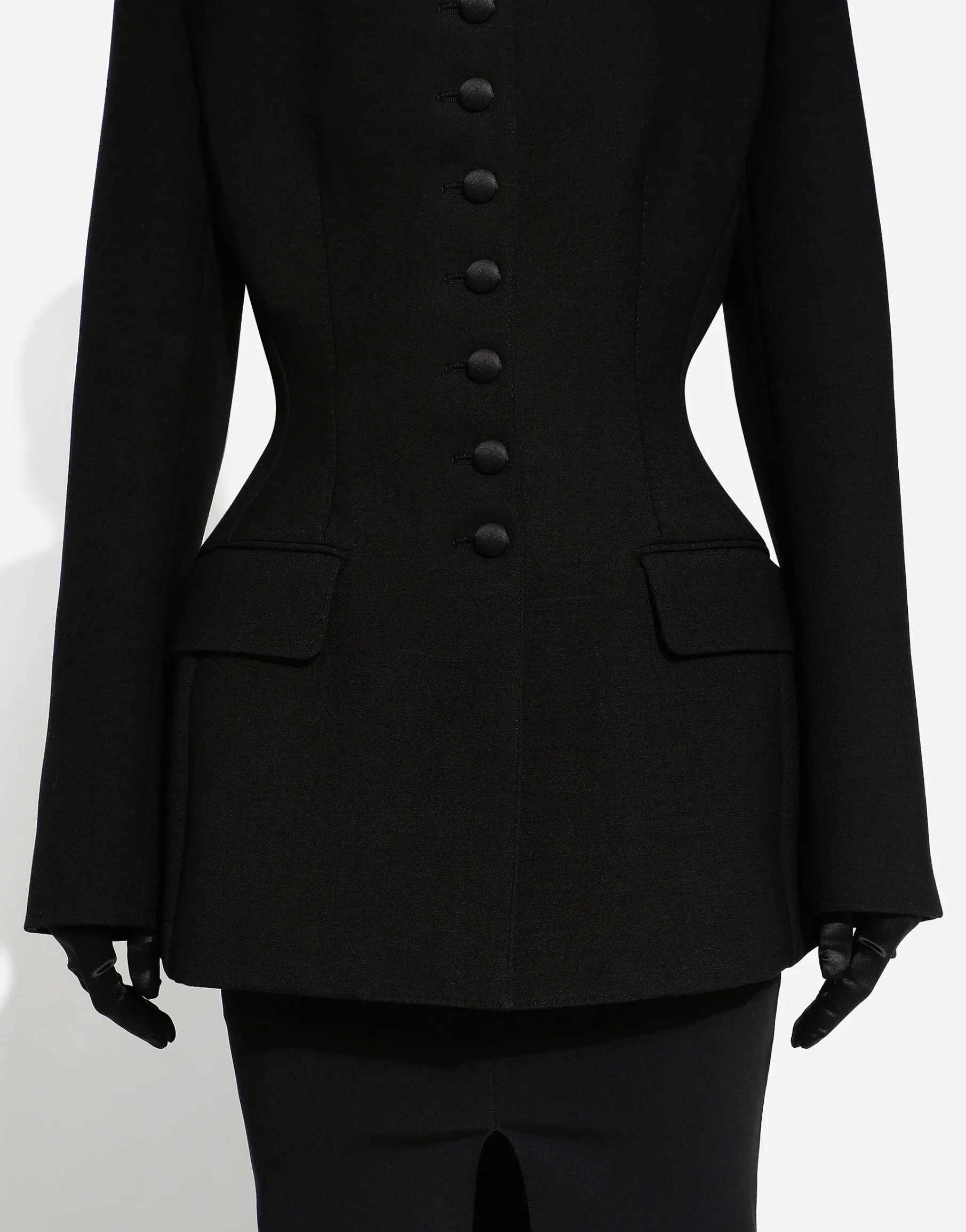 Long single-breasted wool cady Dolce-fit jacket