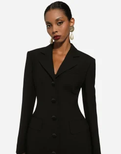 Long single-breasted wool cady Dolce-fit jacket