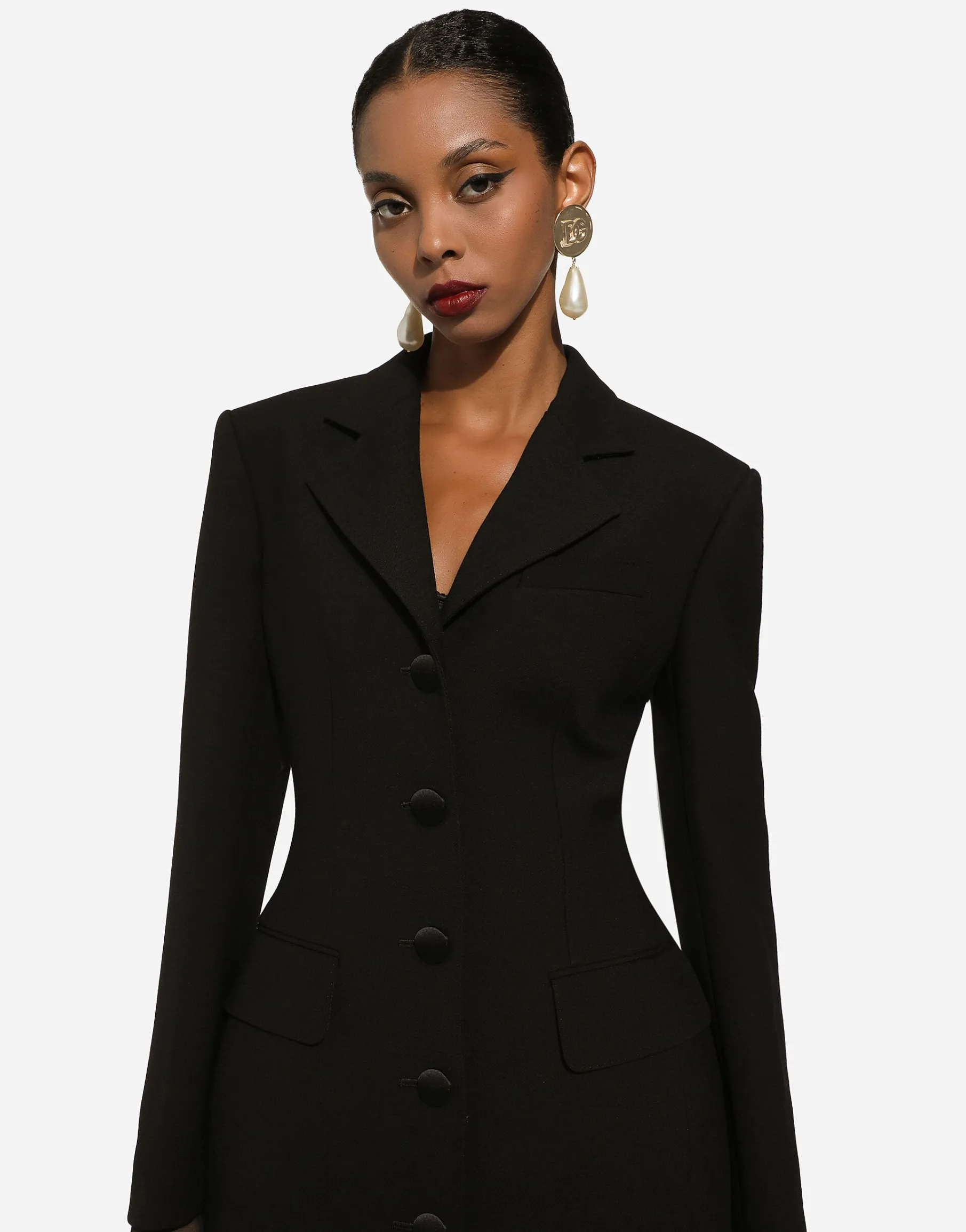 Long single-breasted wool cady Dolce-fit jacket