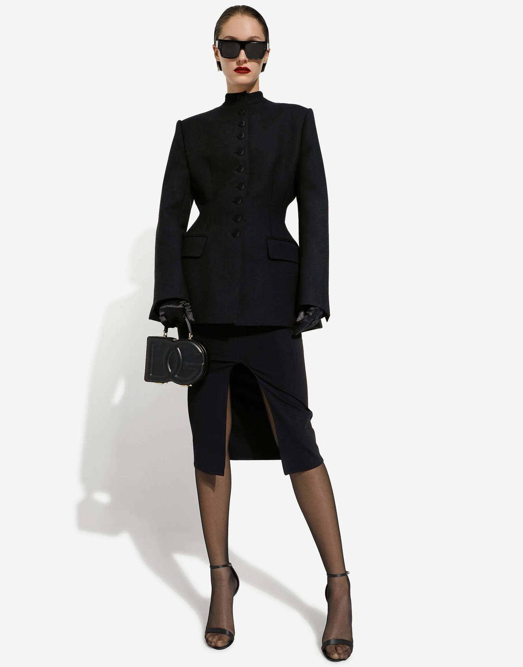 Long single-breasted wool cady Dolce-fit jacket