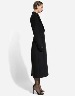 Long single-breasted wool cady coat