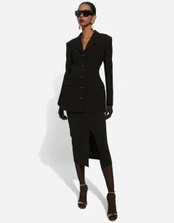 Long single-breasted wool cady Dolce-fit jacket