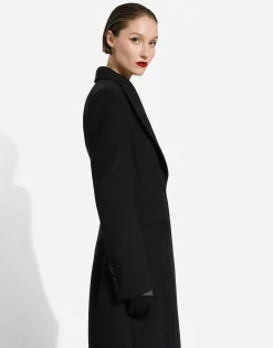 Long single-breasted wool cady coat