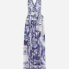 Long sleeveless chiffon dress with majolica print