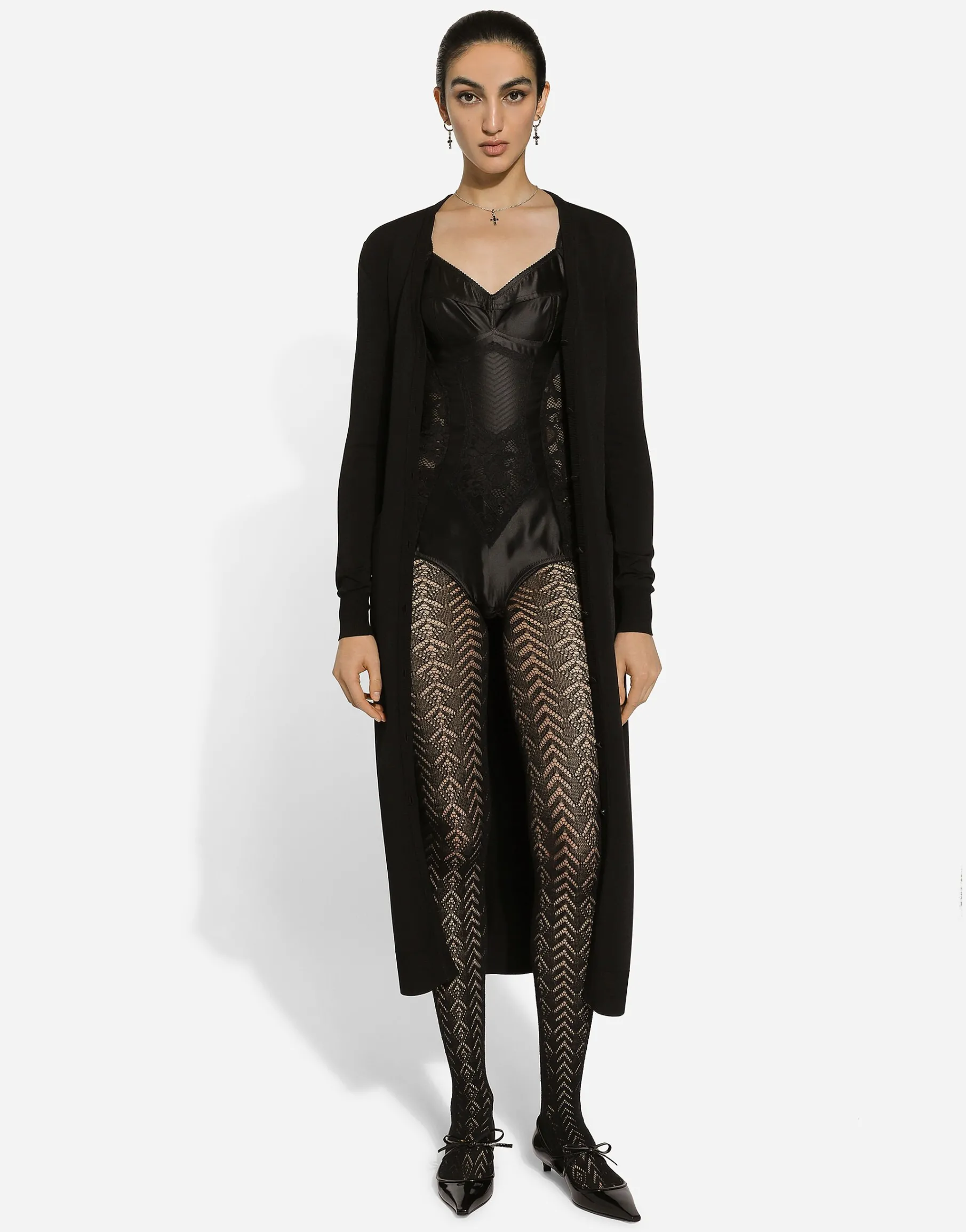 Long stretch viscose knit cardigan with DG logo