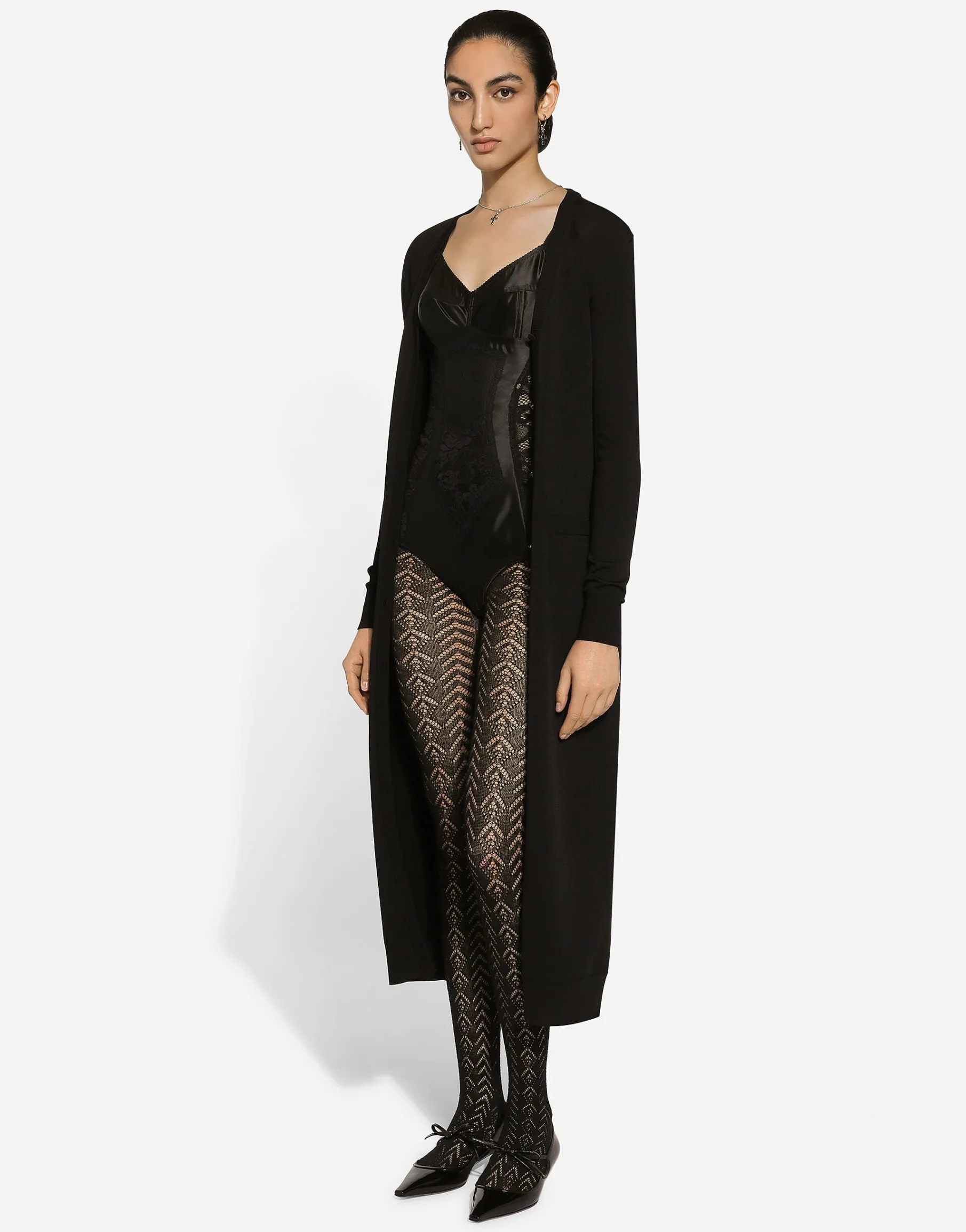 Long stretch viscose knit cardigan with DG logo