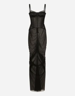 Long tulle dress with corset details