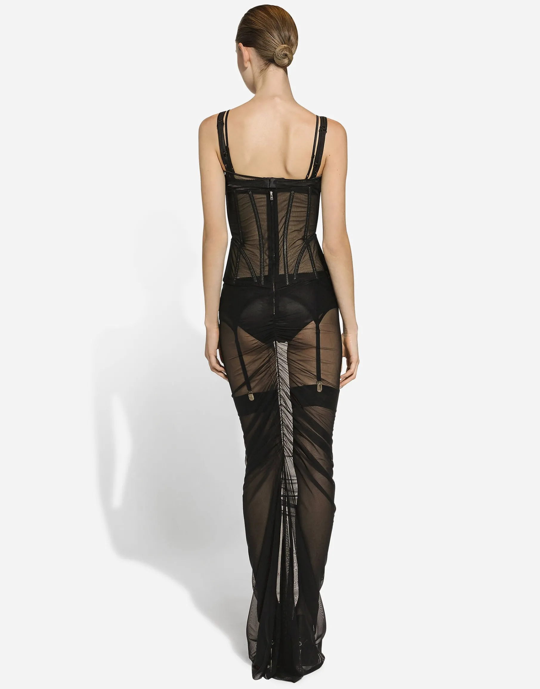 Long tulle dress with corset details