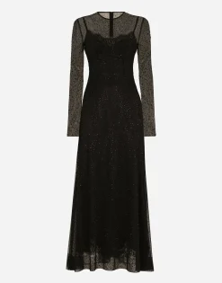Long tulle dress with fusible rhinestone embellishment