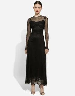 Long tulle dress with fusible rhinestone embellishment