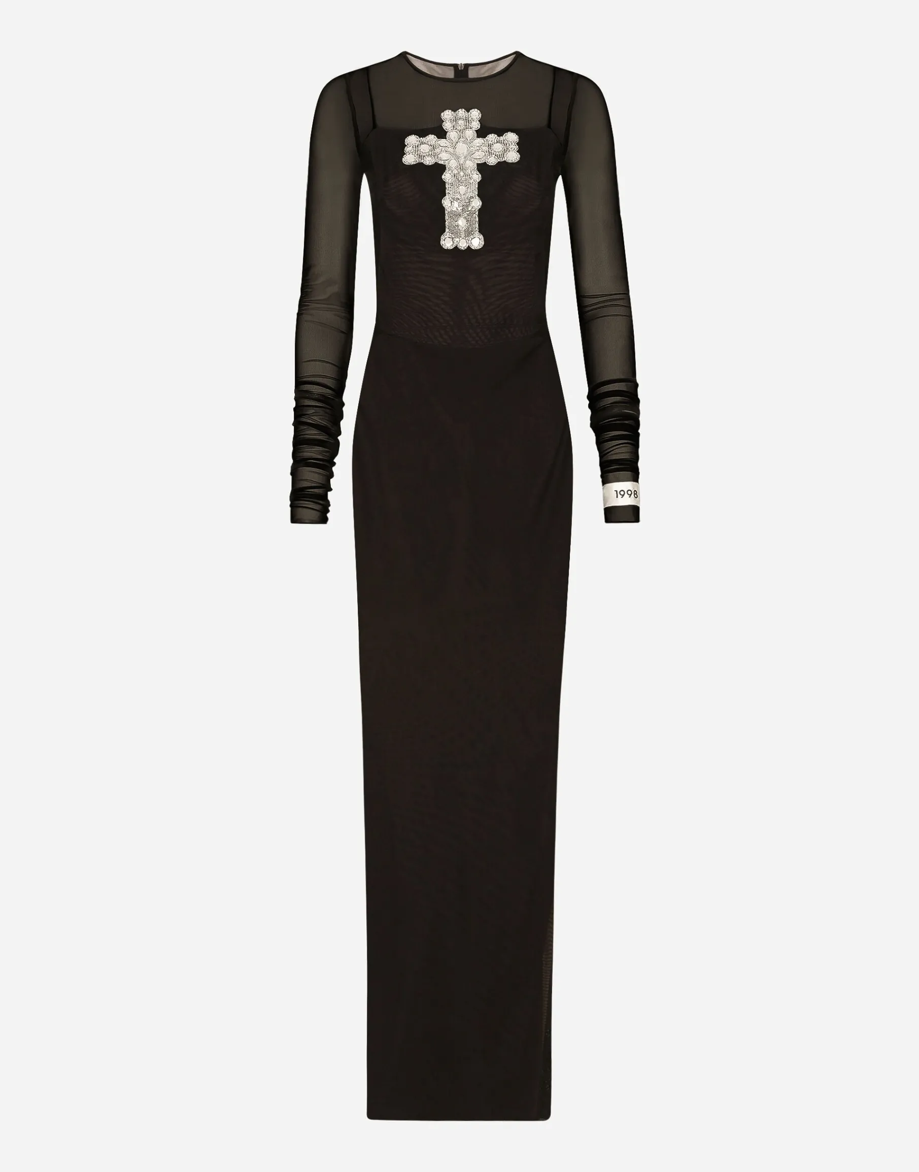 Long tulle dress with rhinestone cross embellishment