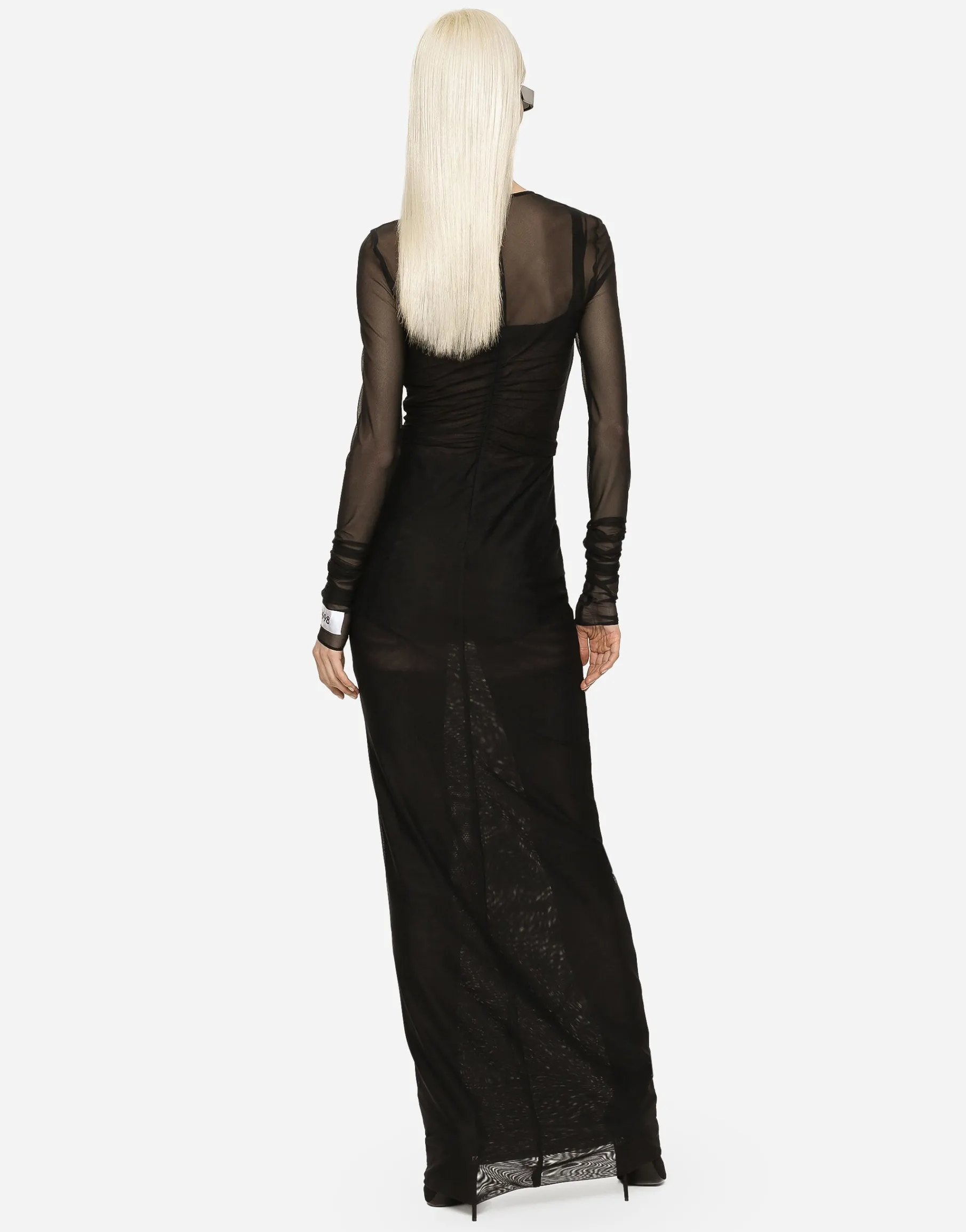 Long tulle dress with rhinestone cross embellishment