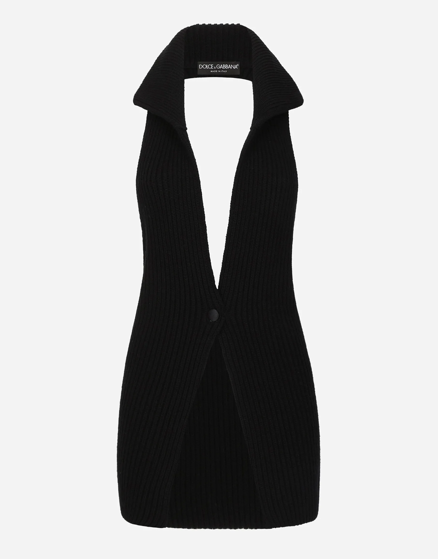 Long wool fisherman’s rib-knit vest
