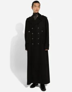 Long wool military-style coat