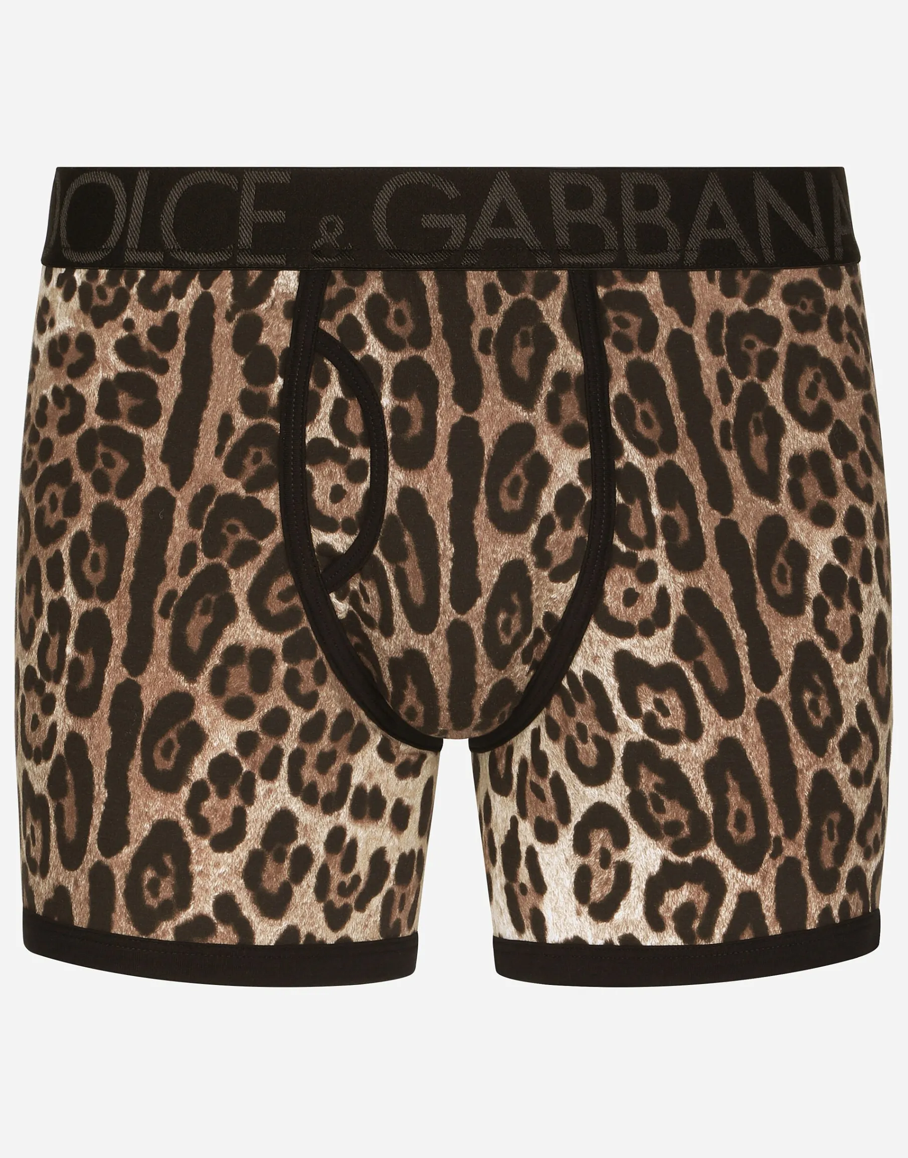 Long-leg two-way stretch cotton boxers with leopard print