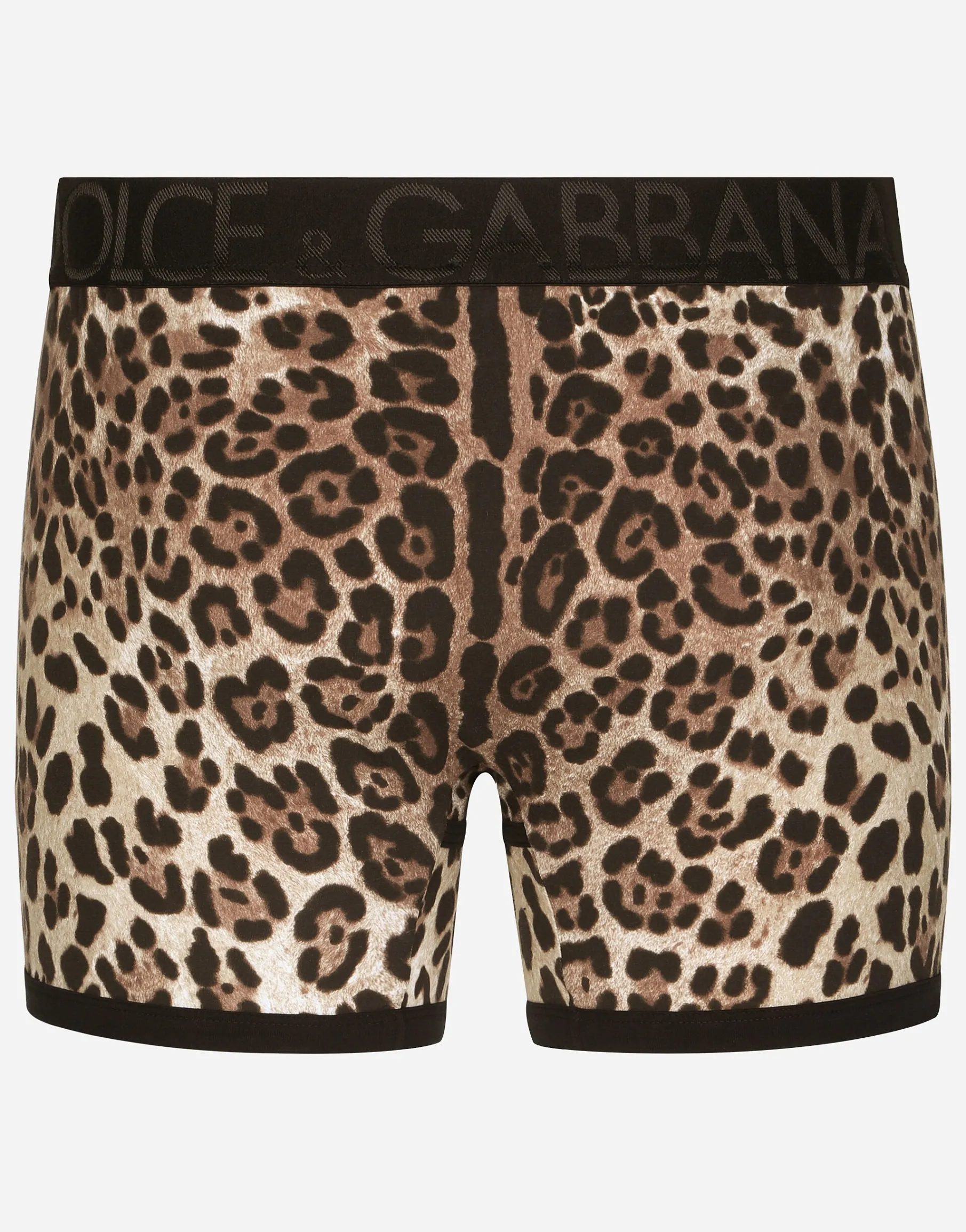 Long-leg two-way stretch cotton boxers with leopard print