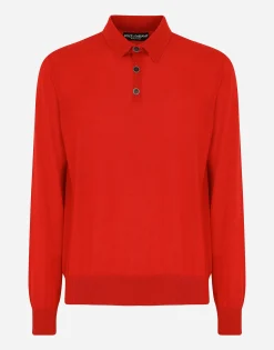 Long-sleeved cashmere polo-shirt