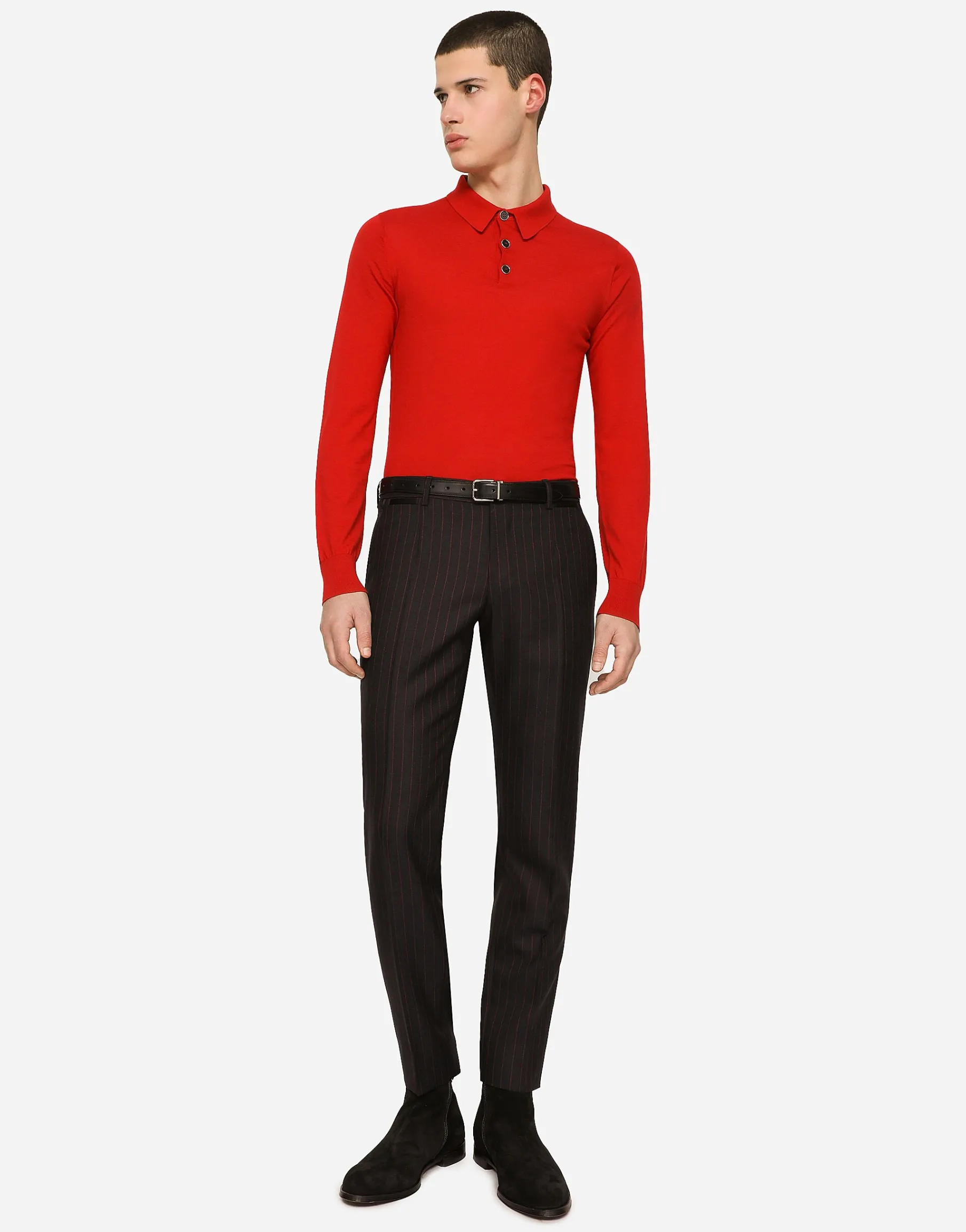 Long-sleeved cashmere polo-shirt