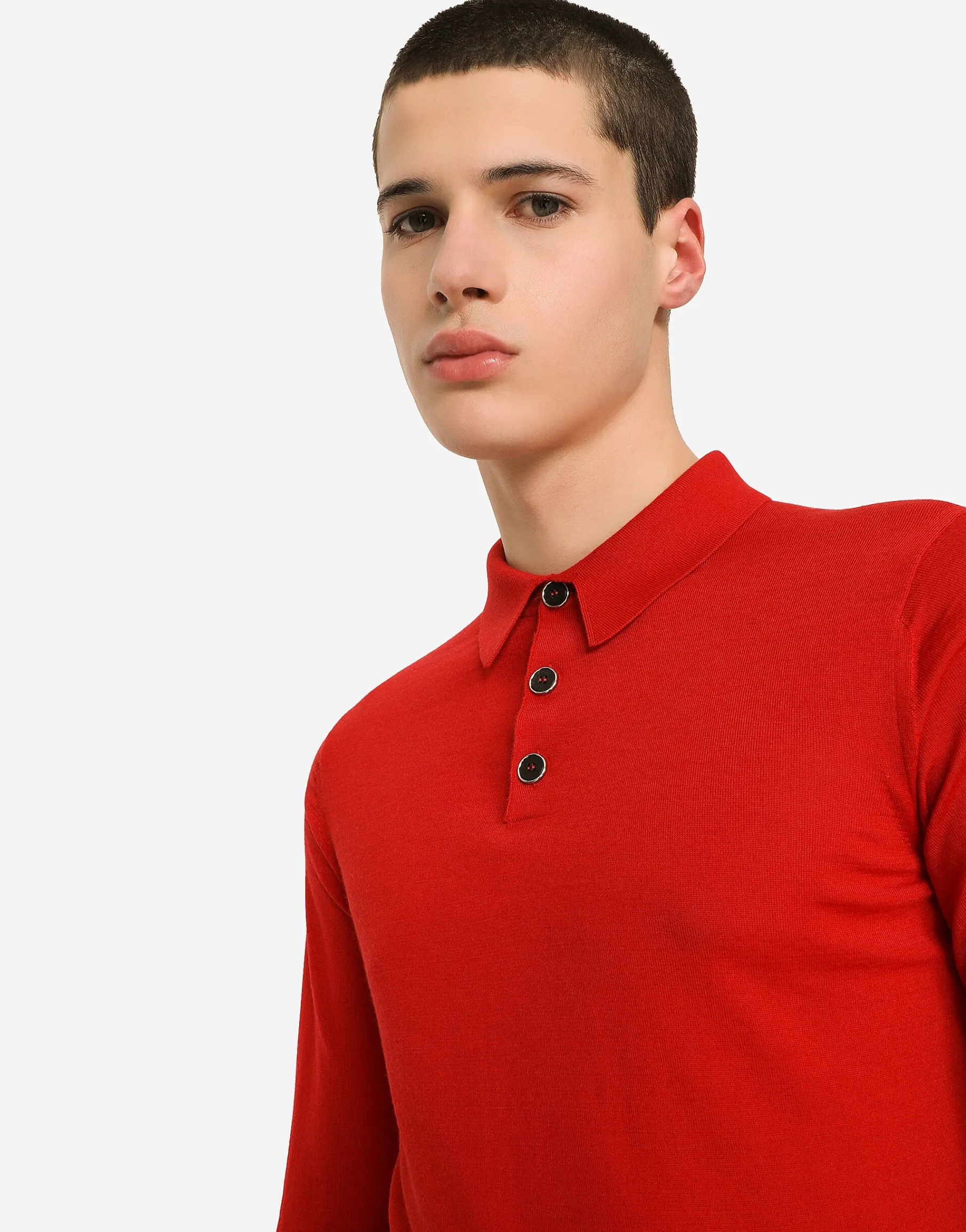 Long-sleeved cashmere polo-shirt
