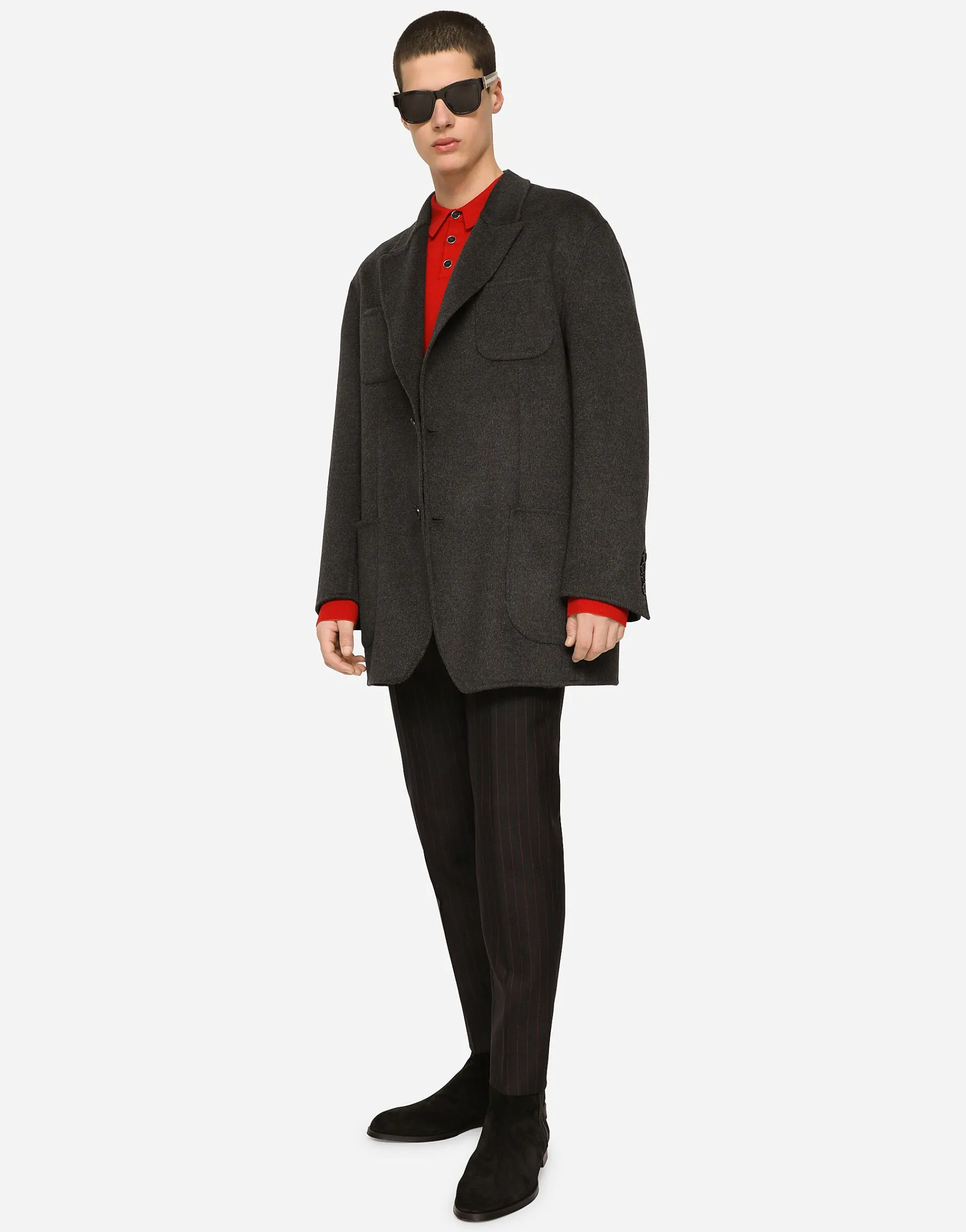 Long-sleeved cashmere polo-shirt