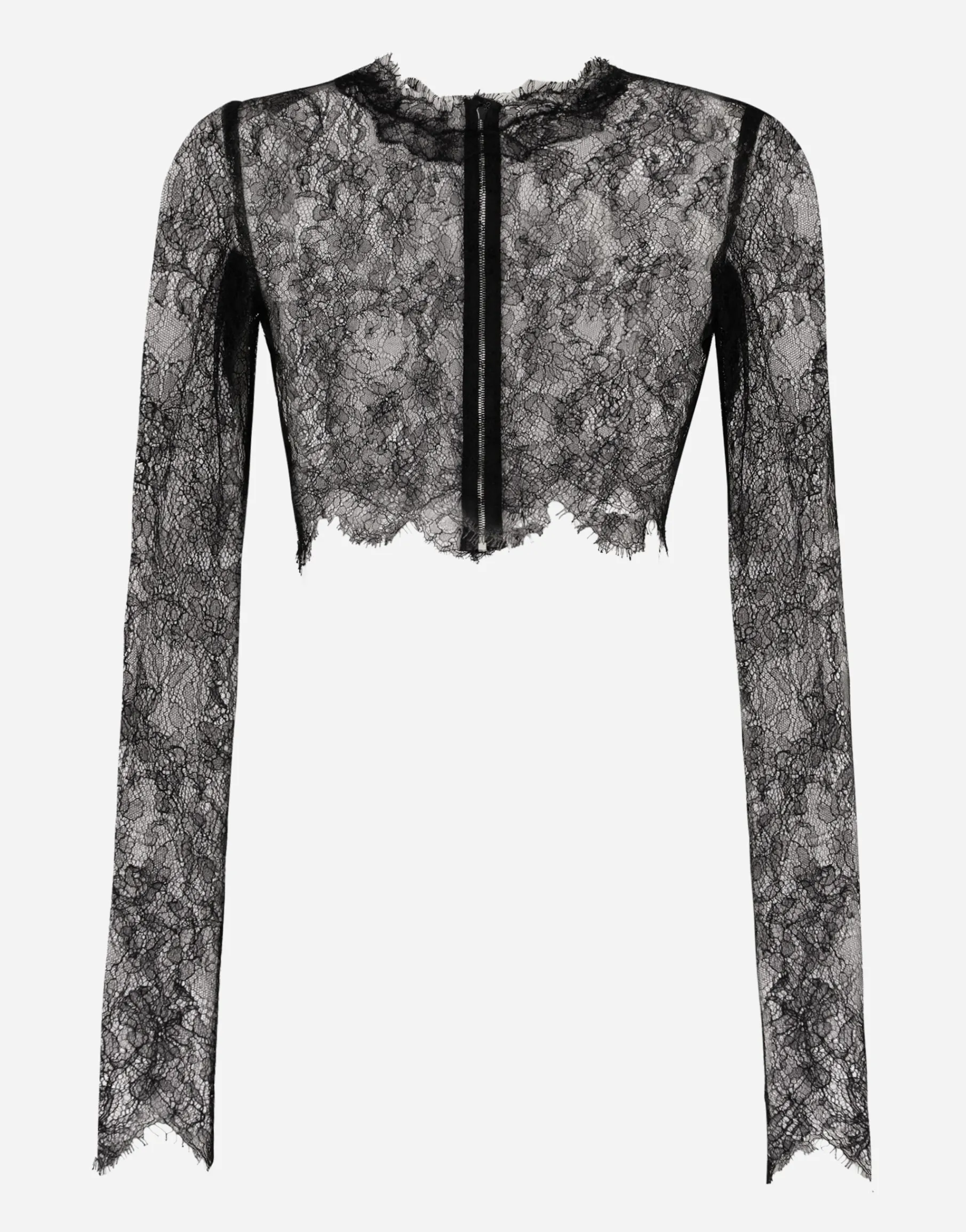 Long-sleeved Chantilly lace crop top