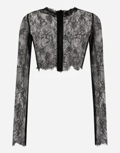 Long-sleeved Chantilly lace crop top