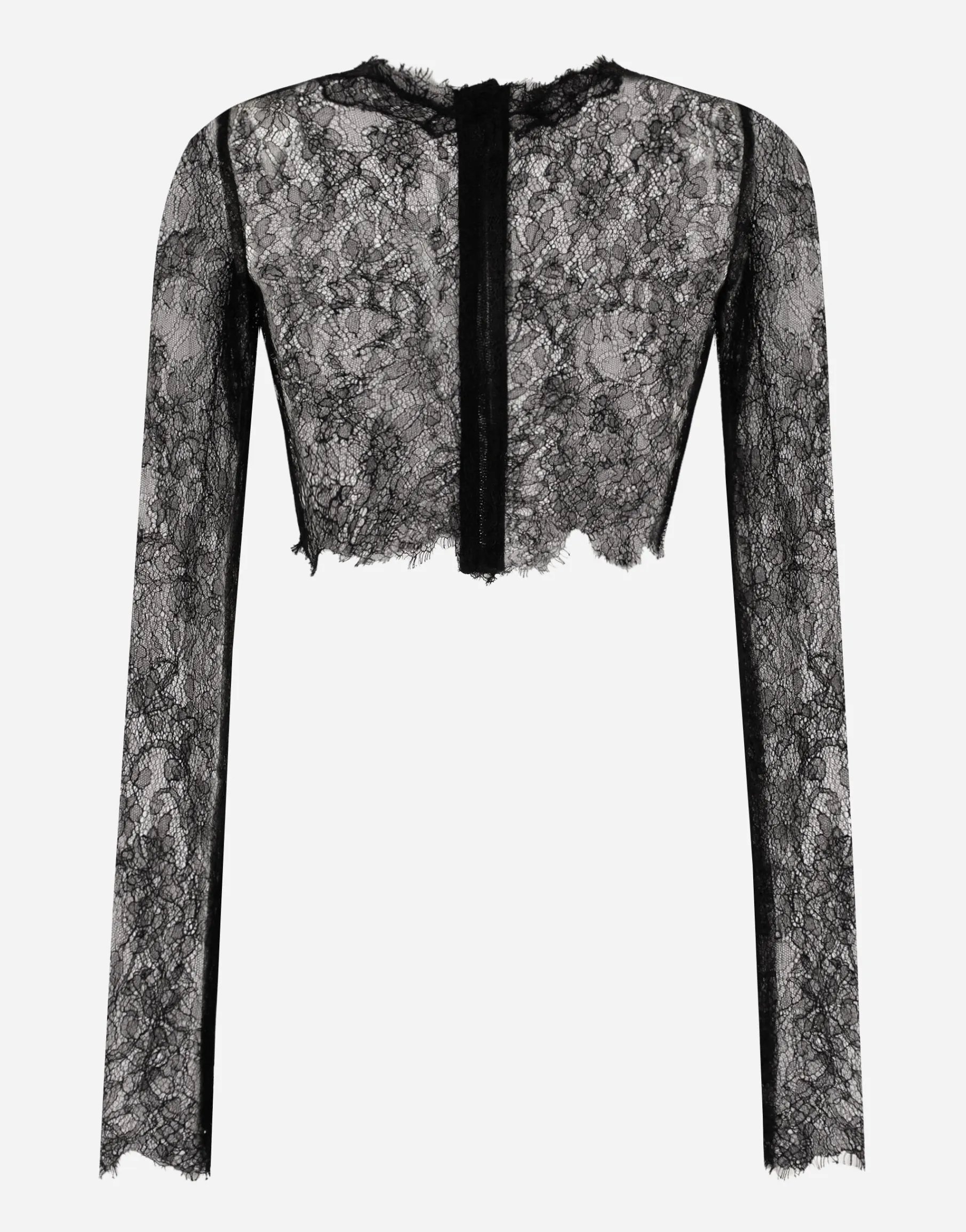 Long-sleeved Chantilly lace crop top