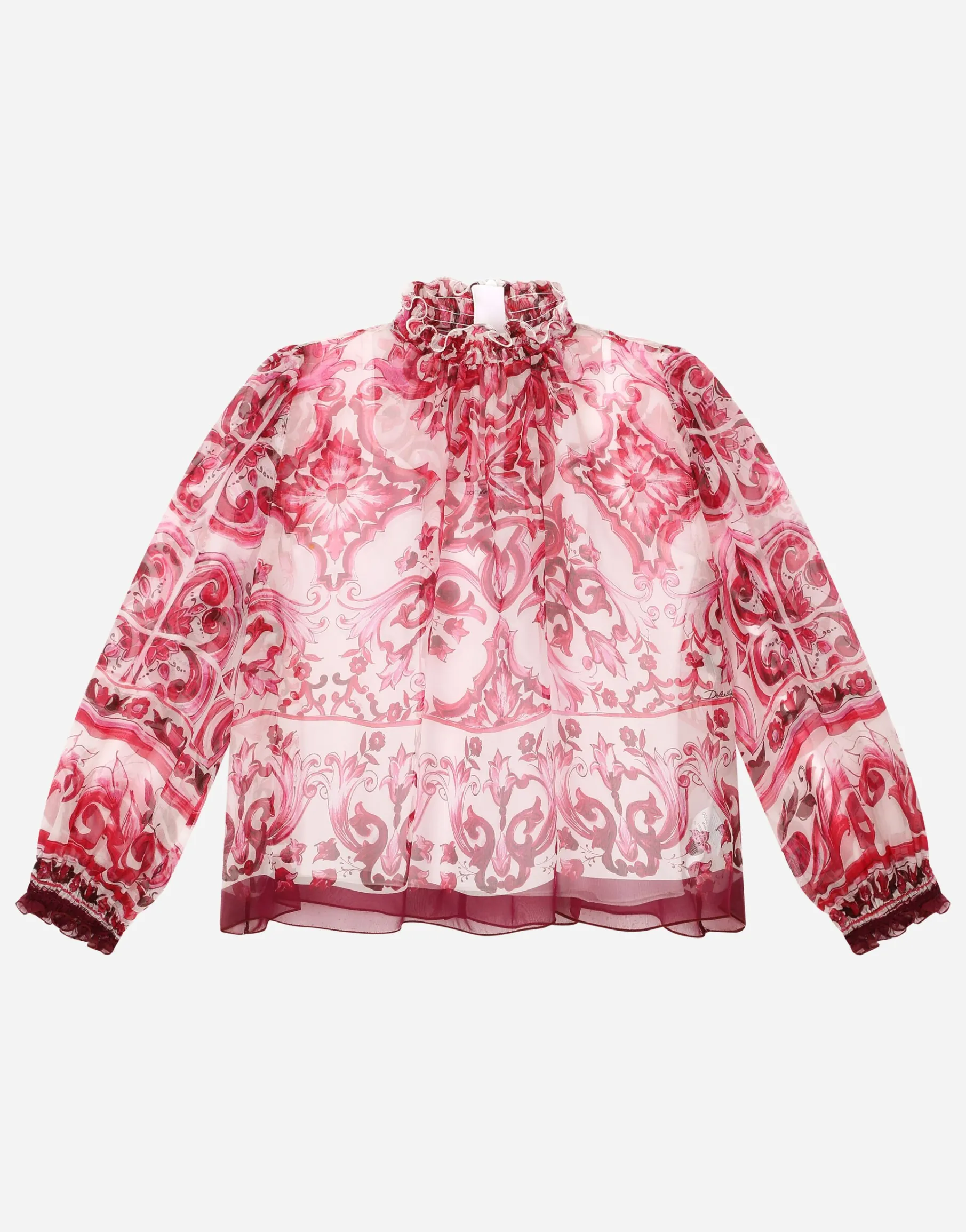 Long-sleeved chiffon shirt with majolica print