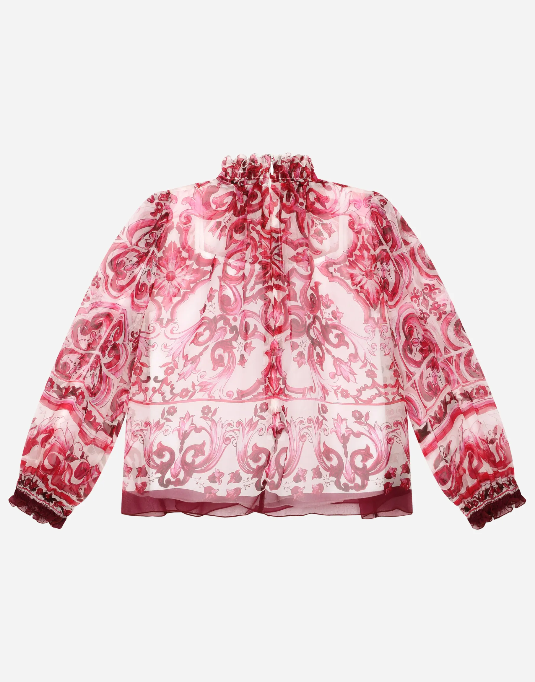 Long-sleeved chiffon shirt with majolica print