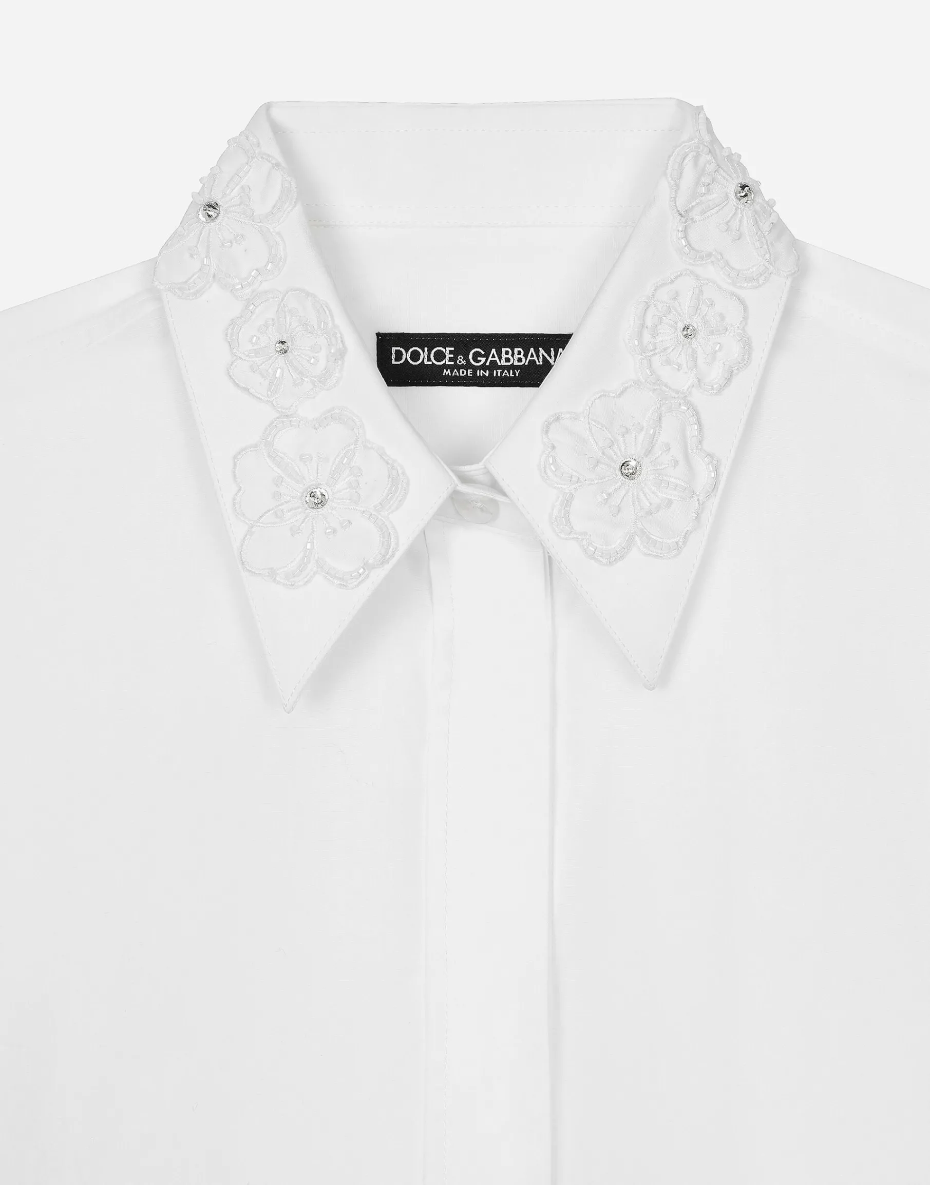 Long-sleeved cotton shirt with embroidered collar