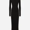 Long-sleeved jersey calf-length dress with DG embellishment