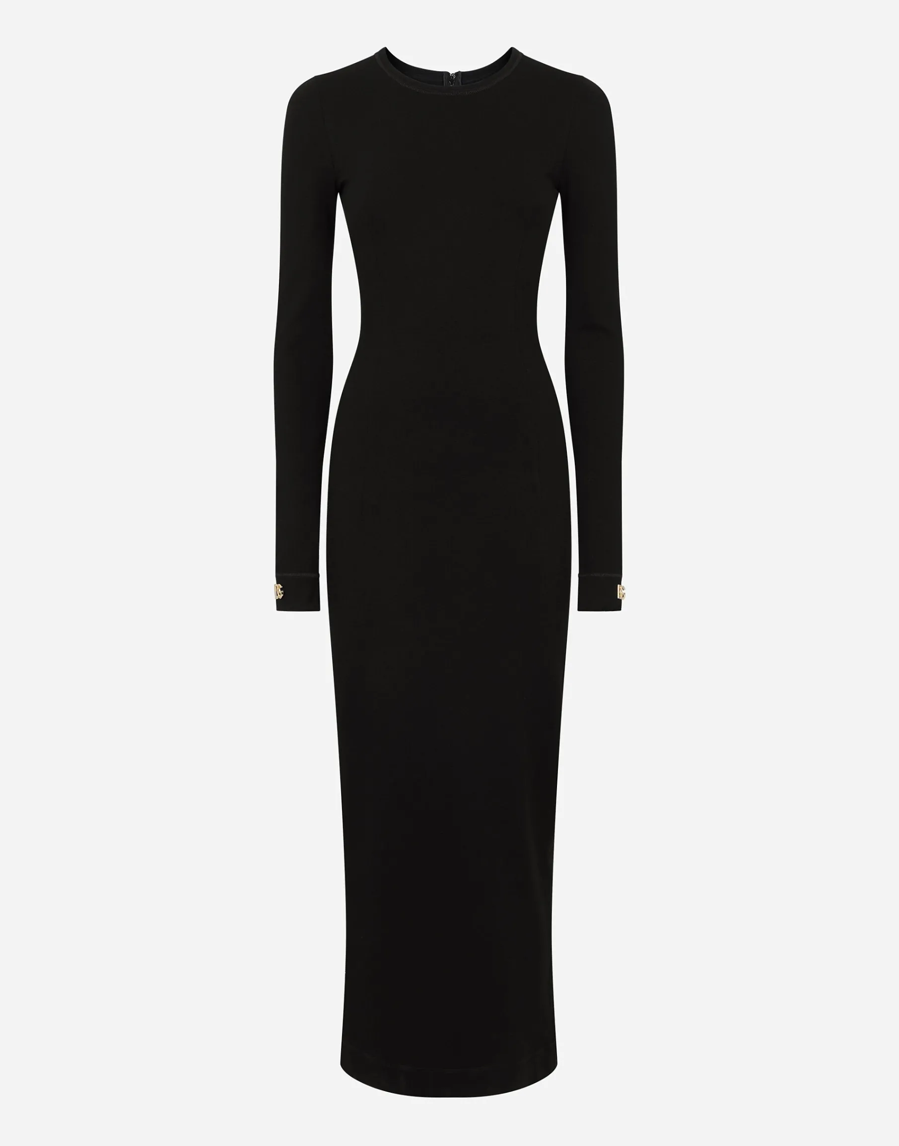 Long-sleeved jersey calf-length dress with DG embellishment