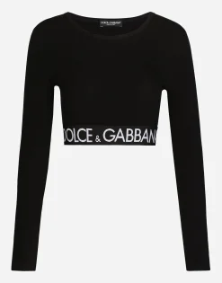 Long-sleeved jersey top with branded elastic