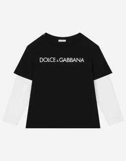 Long-sleeved jersey T-shirt with logo print