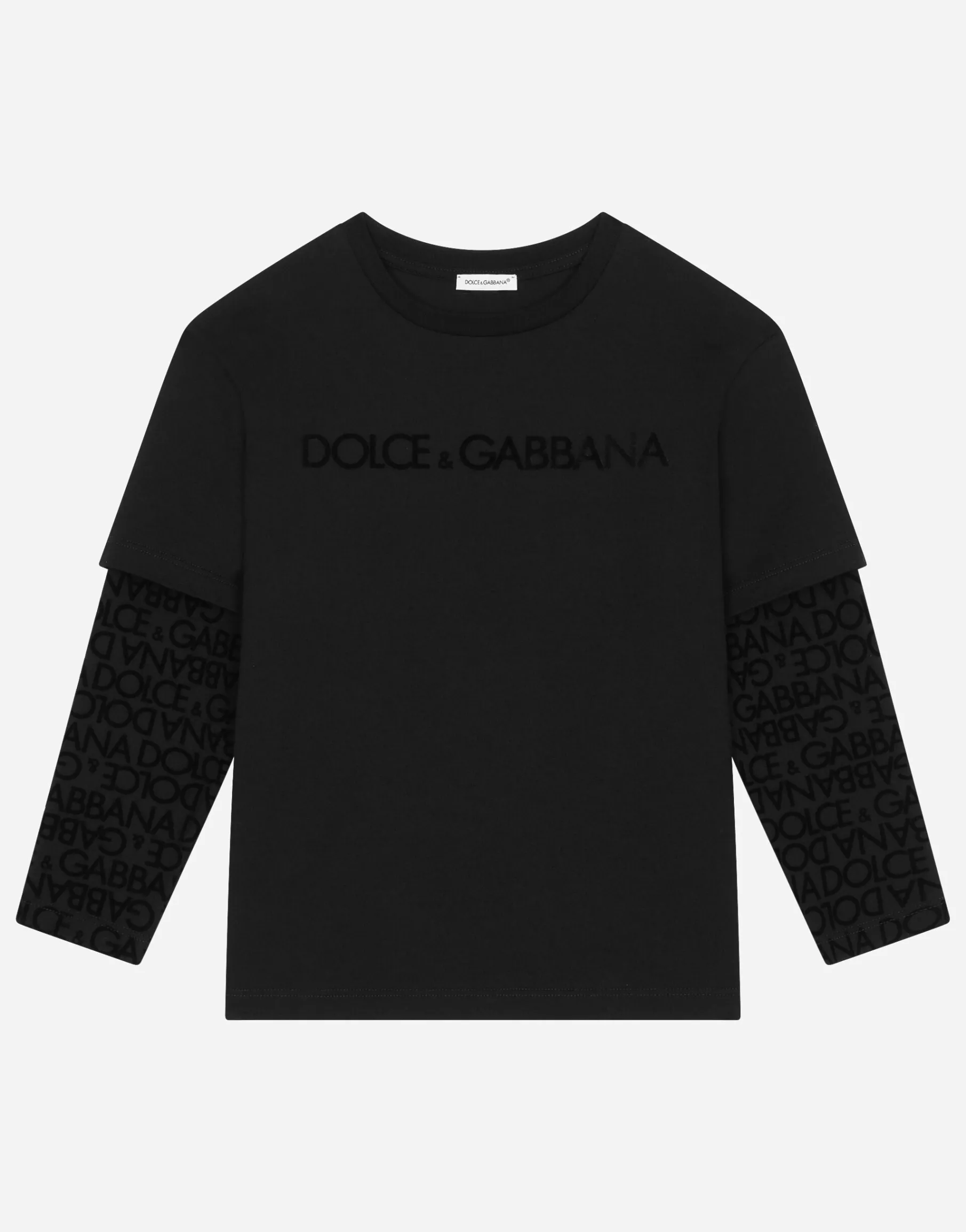 Long-sleeved jersey T-shirt with flocked logo print