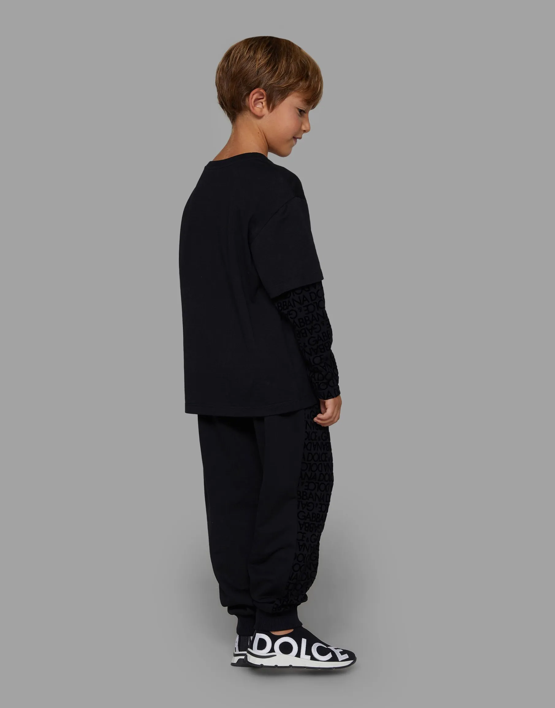 Long-sleeved jersey T-shirt with flocked logo print