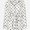 Long-sleeved silk pajama shirt with polka-dot print