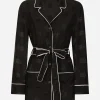 Long-sleeved silk satin jacquard pajama shirt with DG logo
