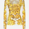 Long-sleeved stretch viscose sweater with majolica print