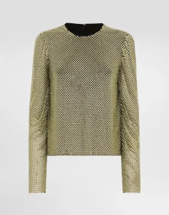 Long-sleeved top in crystal mesh