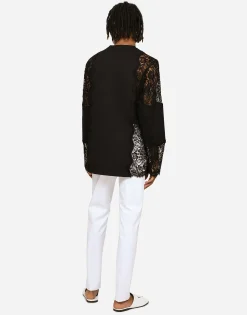 Long-sleeved T-shirt with lace inserts