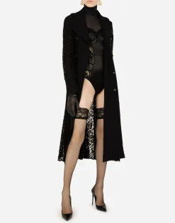 Long-sleeved tulle and lace bodysuit